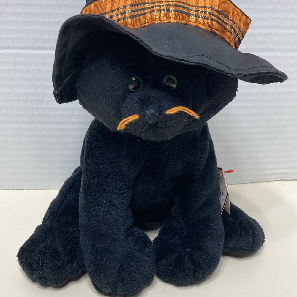 Vtg 2005 Ty Merlin Black Cat Pluffies Halloween Witch Hat Stuffed Animal Tags
